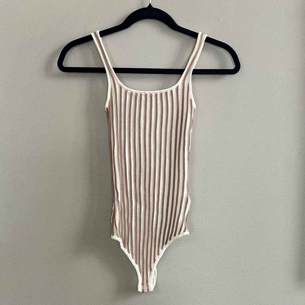 Le Lis Ribbed Tank Bodysuit in Cream and Tan